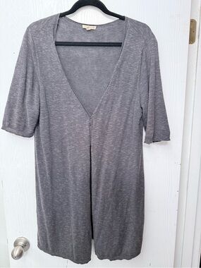 W’s L Eileen Fisher Heather Gray linen-cotton blend short sleeve Cardigan